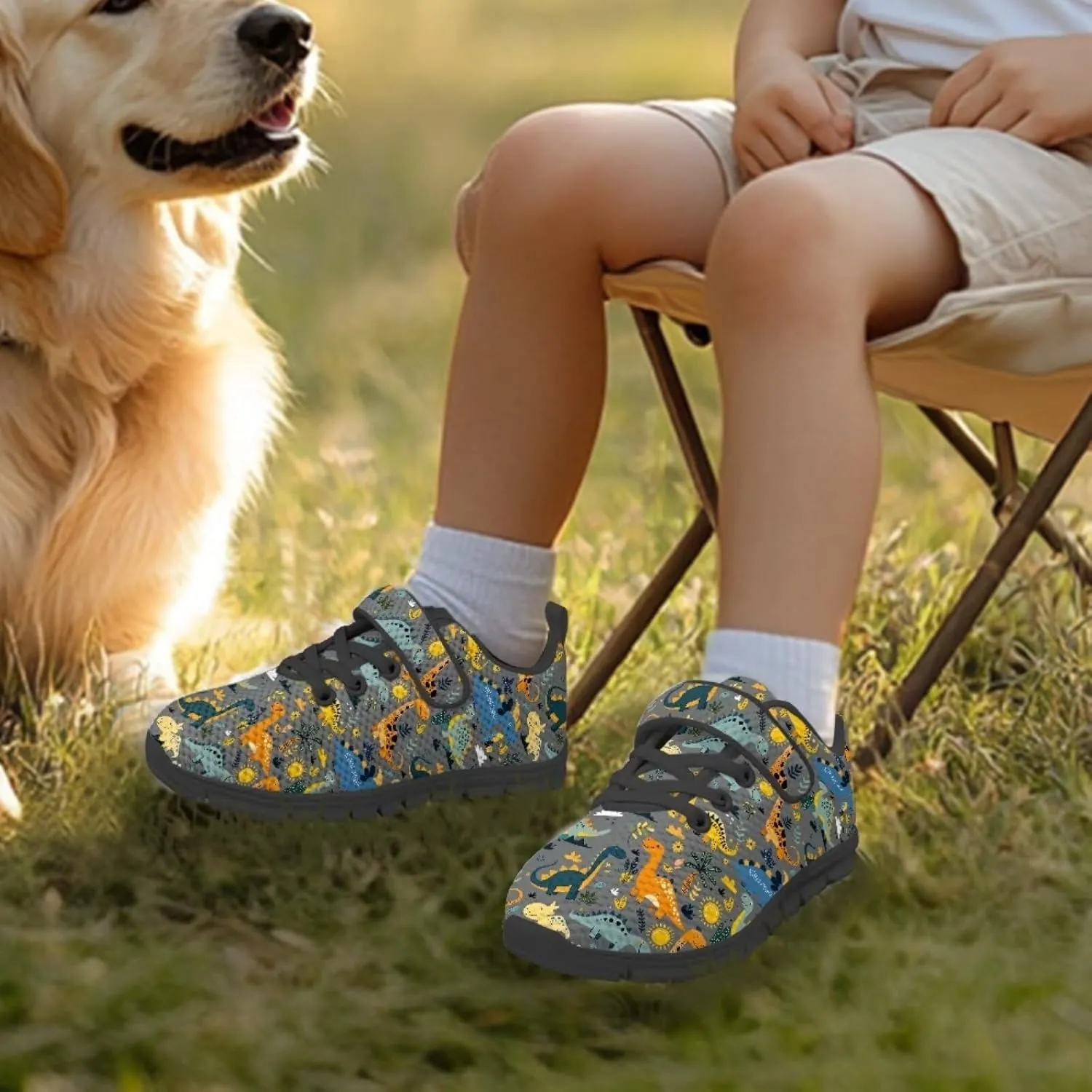 Kids Sneakers Boys Cool Print Running Tennis Shoes Lightweight Breathable Sport Athletic Shoes with One Strap