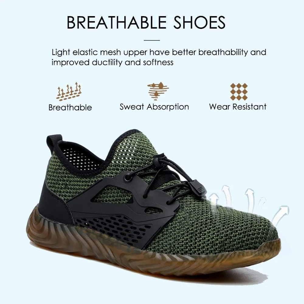 KINOW Men Steel Toe Safety Work Shoes Slip Resistant Lightweight Outdoor Athletic Industrial Construction Sneakers for Women