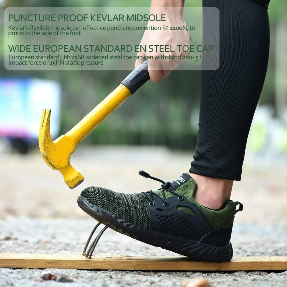 KINOW Men Steel Toe Safety Work Shoes Slip Resistant Lightweight Outdoor Athletic Industrial Construction Sneakers for Women