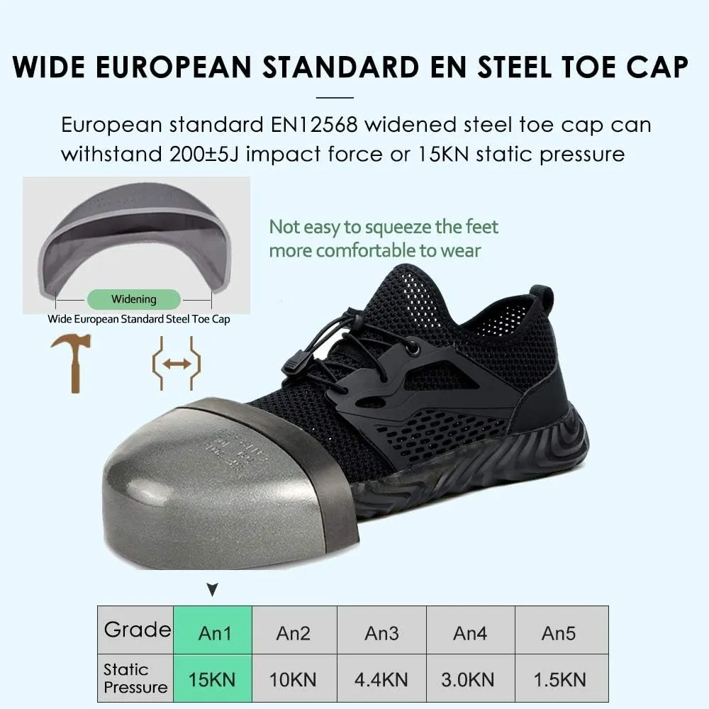 KINOW Men Steel Toe Safety Work Shoes Slip Resistant Lightweight Outdoor Athletic Industrial Construction Sneakers for Women