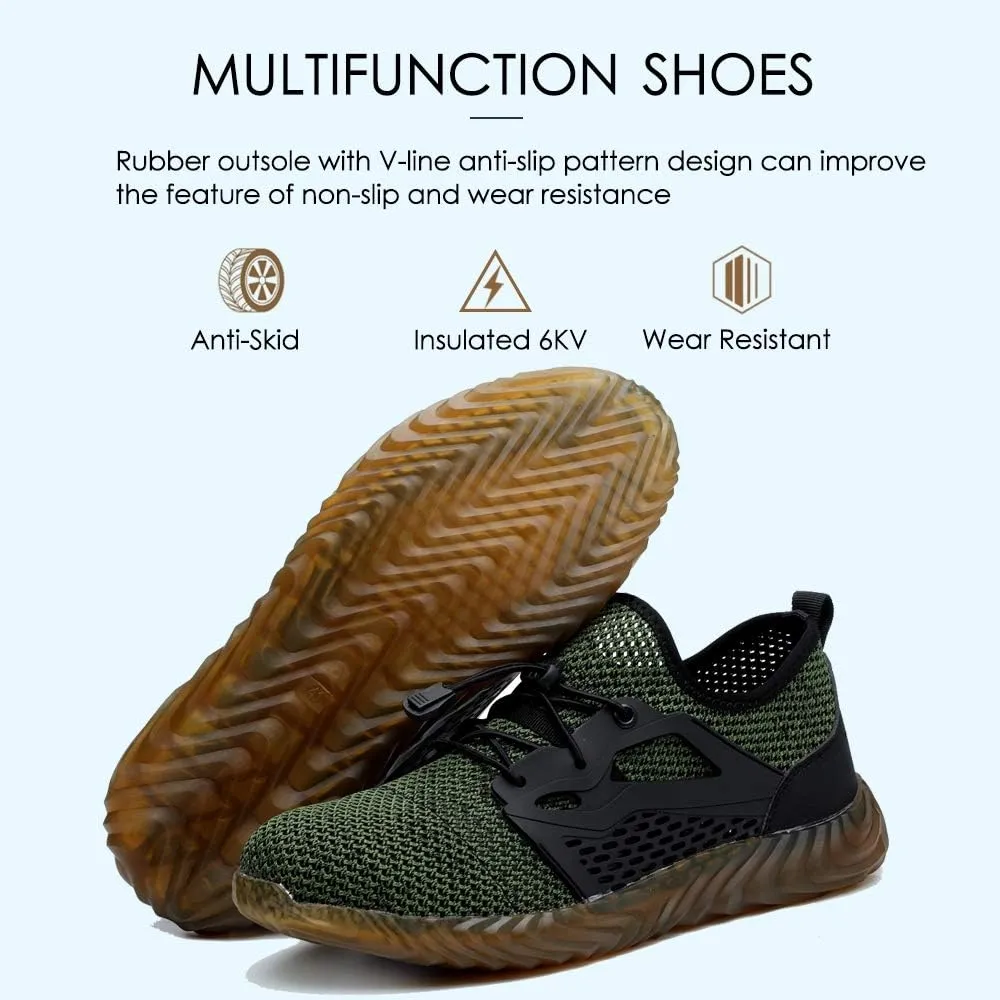 KINOW Men Steel Toe Safety Work Shoes Slip Resistant Lightweight Outdoor Athletic Industrial Construction Sneakers for Women
