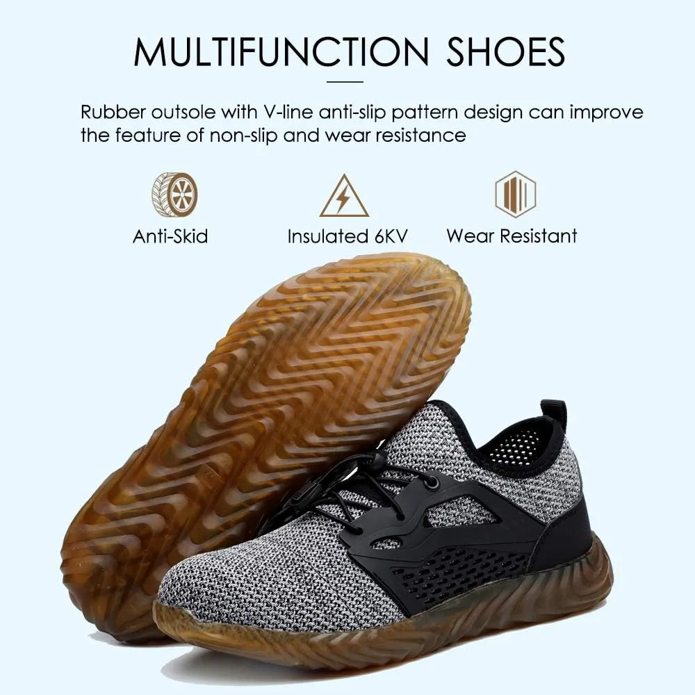 KINOW Men Steel Toe Safety Work Shoes Slip Resistant Lightweight Outdoor Athletic Industrial Construction Sneakers for Women