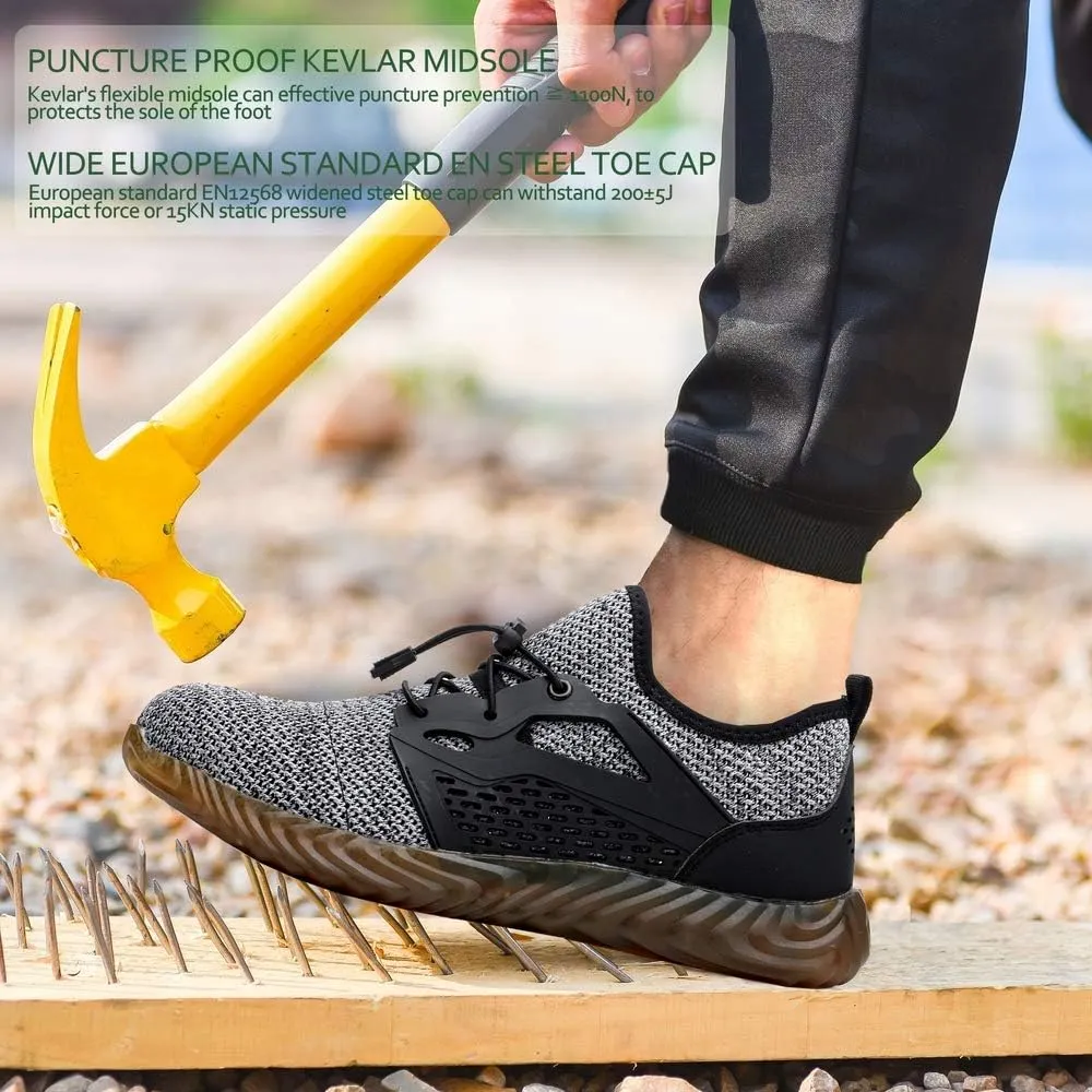 KINOW Men Steel Toe Safety Work Shoes Slip Resistant Lightweight Outdoor Athletic Industrial Construction Sneakers for Women