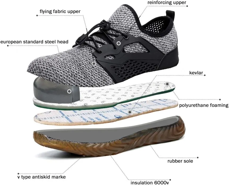 KINOW Men Steel Toe Safety Work Shoes Slip Resistant Lightweight Outdoor Athletic Industrial Construction Sneakers for Women