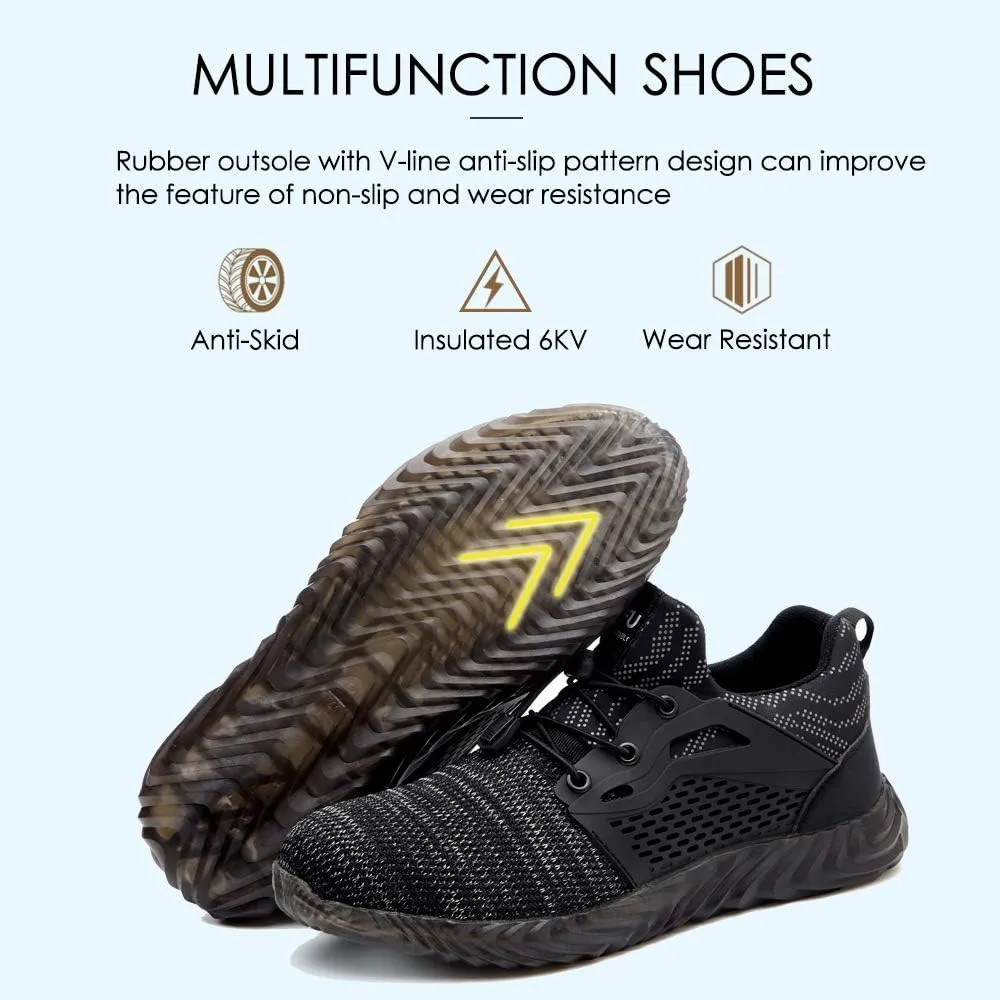 KINOW Men Steel Toe Safety Work Shoes Slip Resistant Lightweight Outdoor Athletic Industrial Construction Sneakers for Women