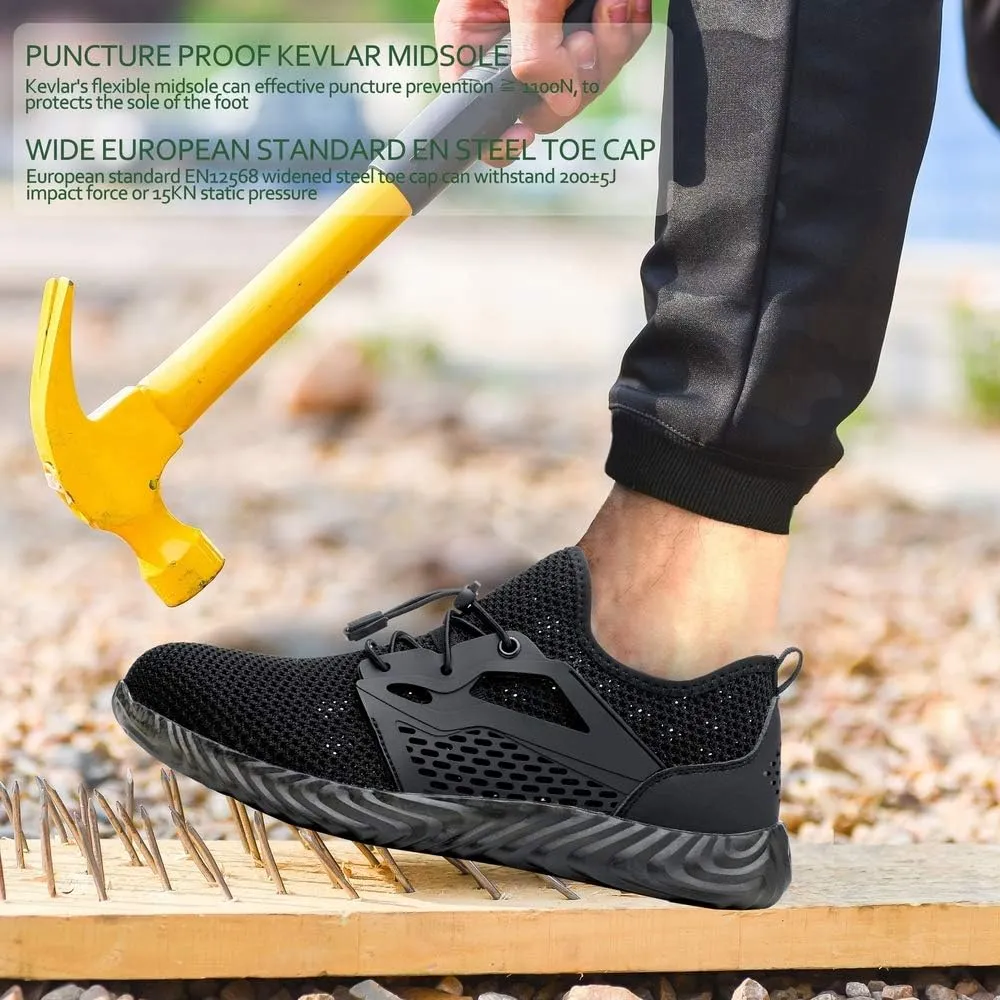 KINOW Men Steel Toe Safety Work Shoes Slip Resistant Lightweight Outdoor Athletic Industrial Construction Sneakers for Women