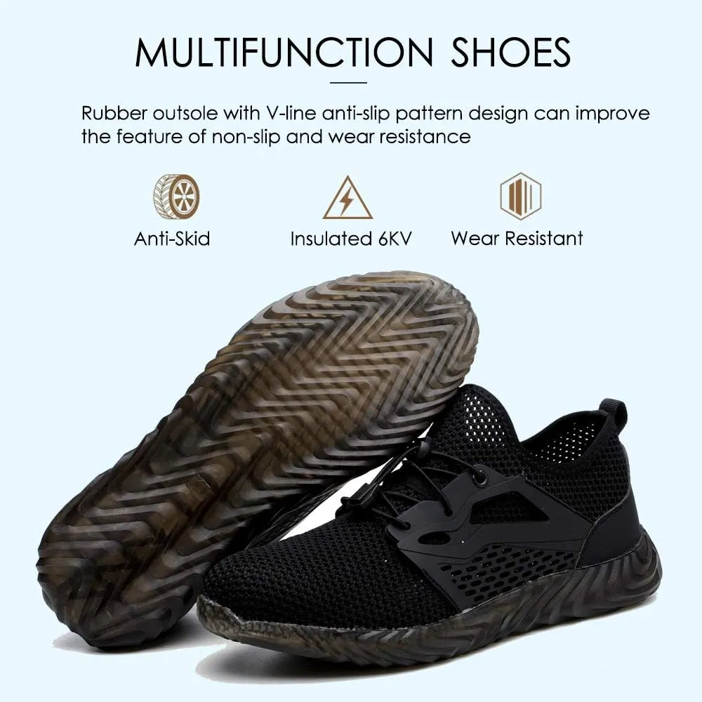 KINOW Men Steel Toe Safety Work Shoes Slip Resistant Lightweight Outdoor Athletic Industrial Construction Sneakers for Women