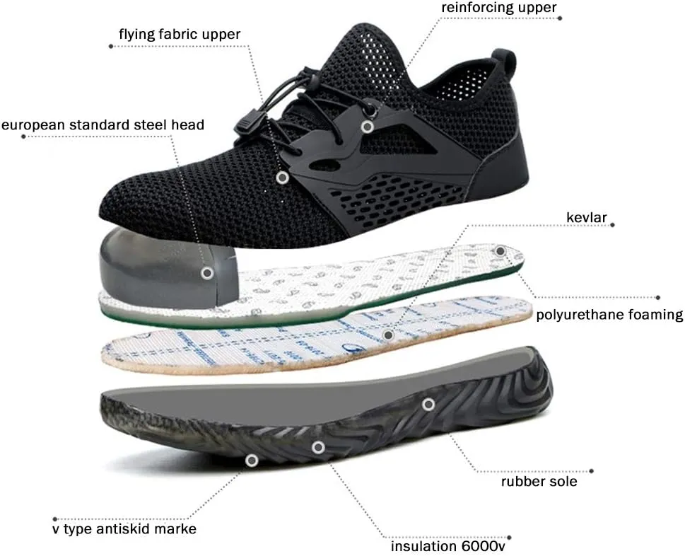 KINOW Men Steel Toe Safety Work Shoes Slip Resistant Lightweight Outdoor Athletic Industrial Construction Sneakers for Women