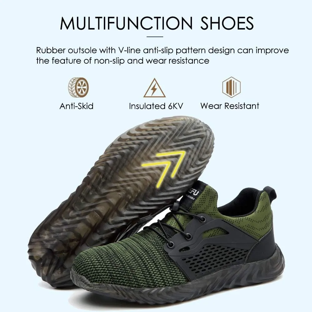 KINOW Men Steel Toe Safety Work Shoes Slip Resistant Lightweight Outdoor Athletic Industrial Construction Sneakers for Women