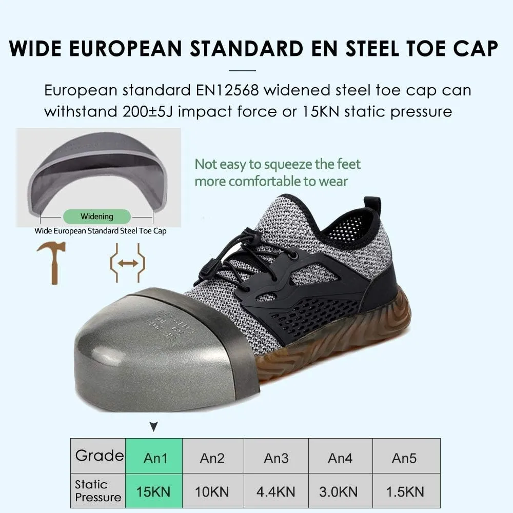KINOW Men Steel Toe Safety Work Shoes Slip Resistant Lightweight Outdoor Athletic Industrial Construction Sneakers for Women
