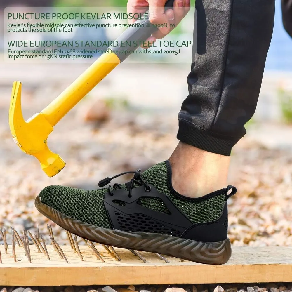 KINOW Men Steel Toe Safety Work Shoes Slip Resistant Lightweight Outdoor Athletic Industrial Construction Sneakers for Women