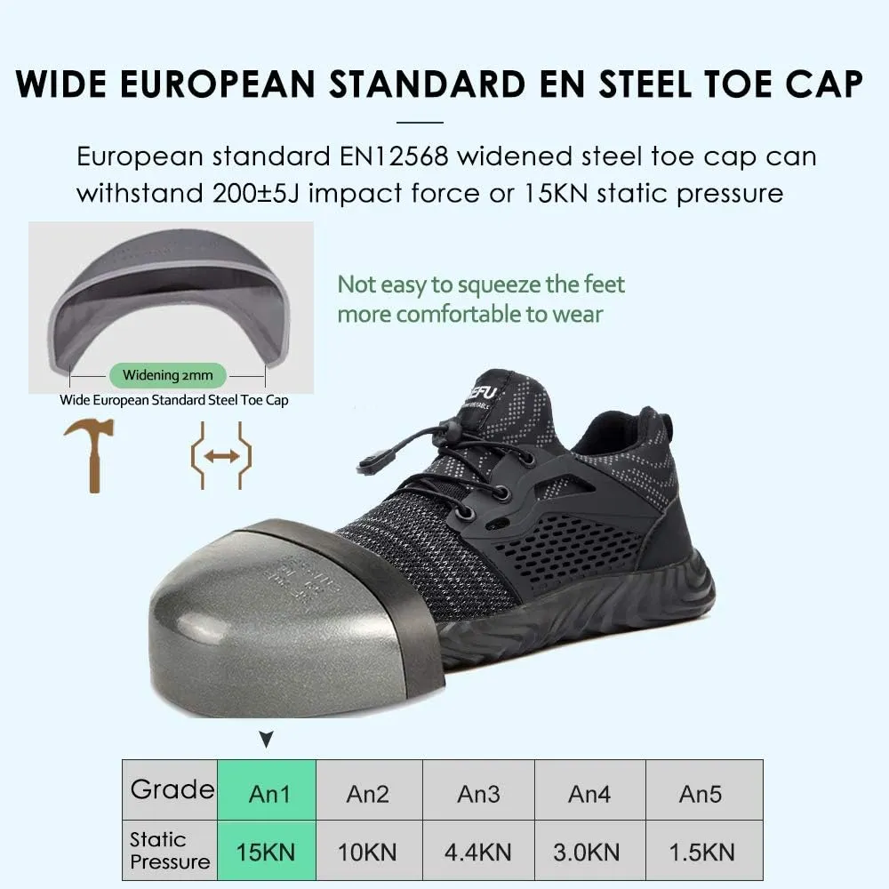 KINOW Men Steel Toe Safety Work Shoes Slip Resistant Lightweight Outdoor Athletic Industrial Construction Sneakers for Women
