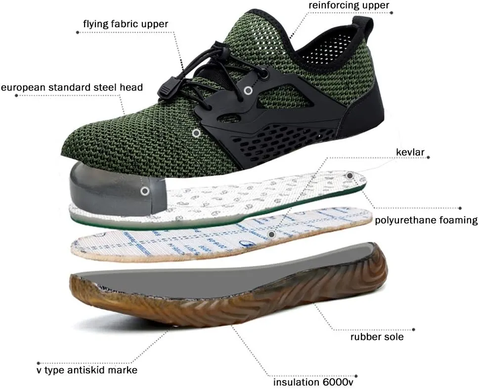 KINOW Men Steel Toe Safety Work Shoes Slip Resistant Lightweight Outdoor Athletic Industrial Construction Sneakers for Women