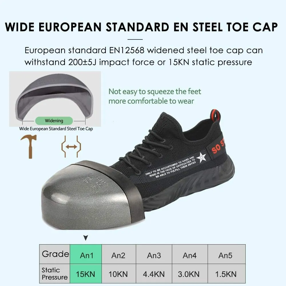 KINOW Men Steel Toe Safety Work Shoes Slip Resistant Lightweight Outdoor Athletic Industrial Construction Sneakers for Women
