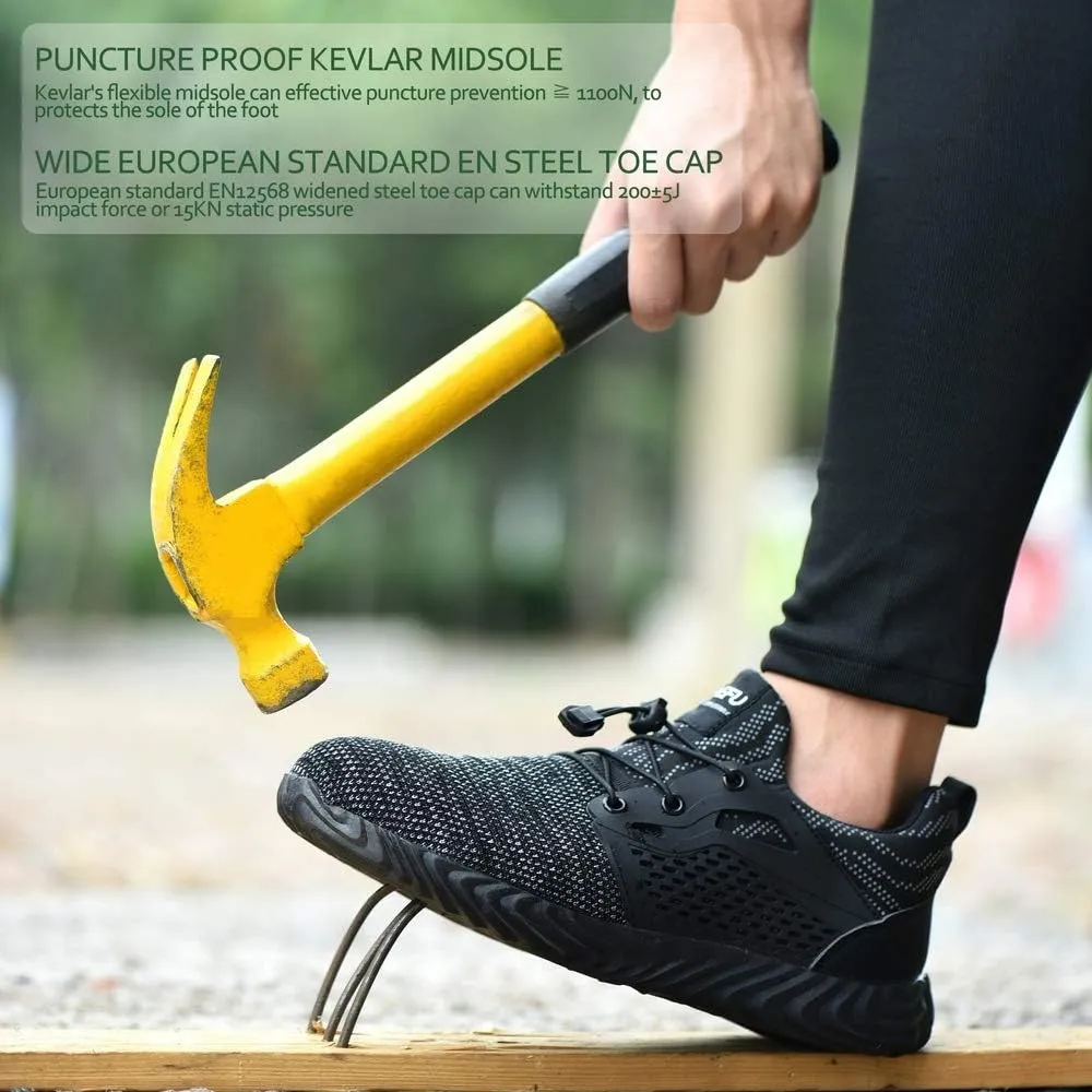 KINOW Men Steel Toe Safety Work Shoes Slip Resistant Lightweight Outdoor Athletic Industrial Construction Sneakers for Women