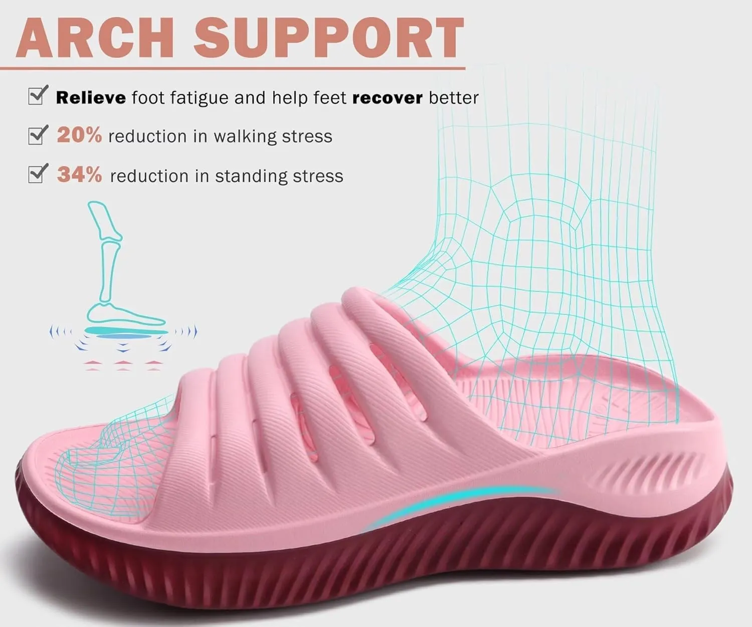 KuaiLu Womens Recovery Sandals With Comfortable Plantar Fasciitis Support,Ladies Orthotic Open Toe Sport Slides Thick Cushion Reduces Stress on Feet,Joints & Back Post-Exercise