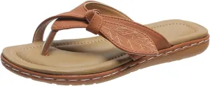 Ladies Fashion Solid Color Leather Leaf Decorative Flip On Sandals Womens Spa Slippers with Arch Support