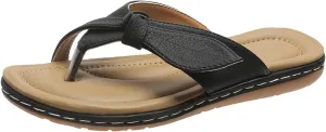 Ladies Fashion Solid Color Leather Leaf Decorative Flip On Sandals Womens Spa Slippers with Arch Support