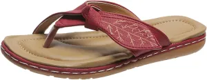Ladies Fashion Solid Color Leather Leaf Decorative Flip On Sandals Womens Spa Slippers with Arch Support