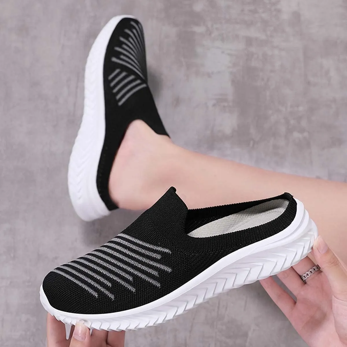 Ladies Lightweight Knitted Mesh Fabric Non-Slip Rubber Soles Garden Shoes Breathable Beach Shoes Clogs Mules Shoes
