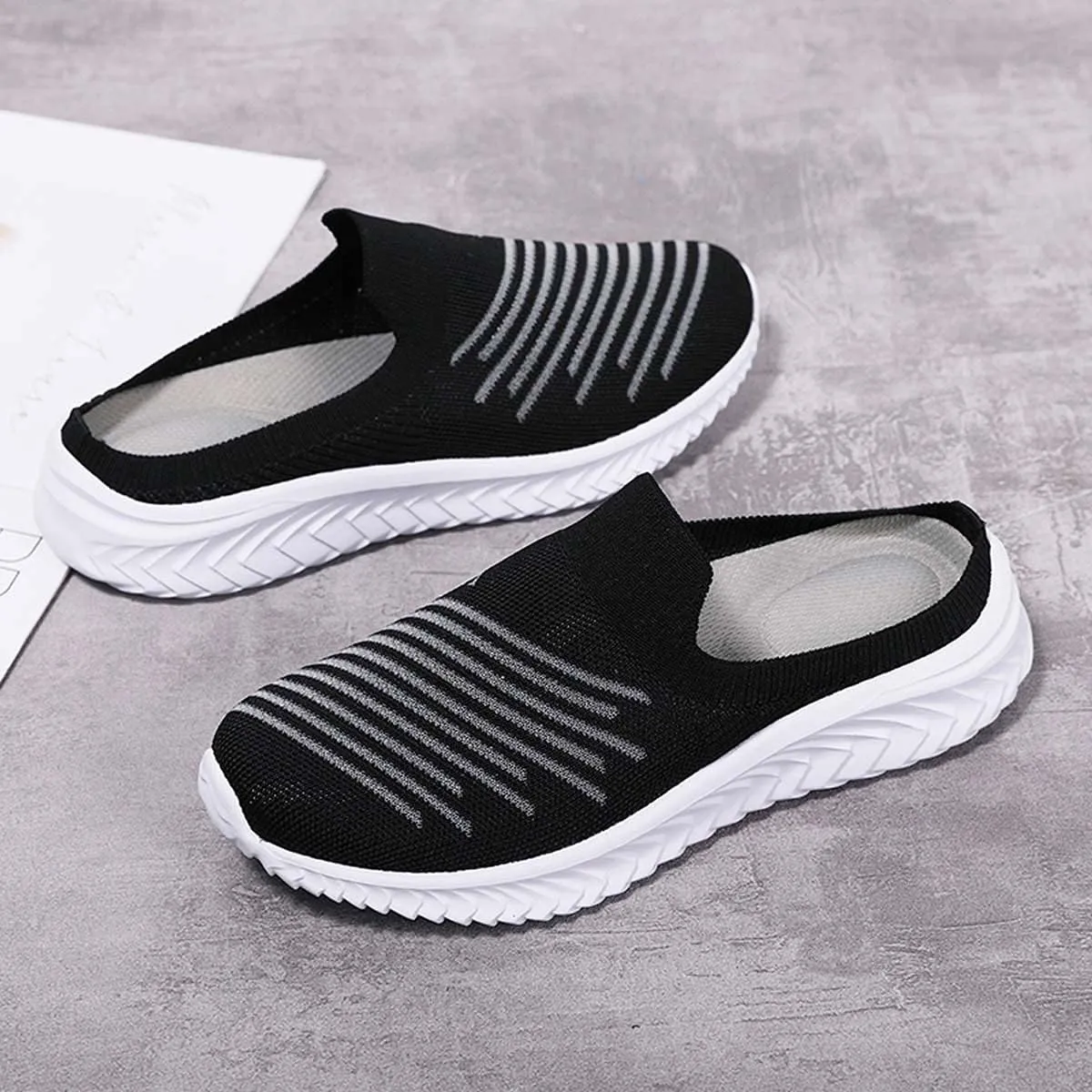 Ladies Lightweight Knitted Mesh Fabric Non-Slip Rubber Soles Garden Shoes Breathable Beach Shoes Clogs Mules Shoes