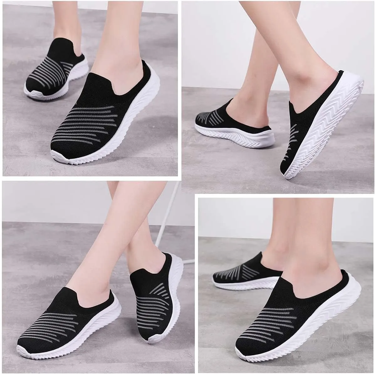 Ladies Lightweight Knitted Mesh Fabric Non-Slip Rubber Soles Garden Shoes Breathable Beach Shoes Clogs Mules Shoes