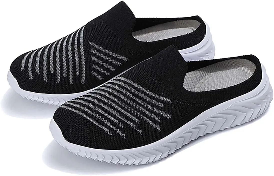 Ladies Lightweight Knitted Mesh Fabric Non-Slip Rubber Soles Garden Shoes Breathable Beach Shoes Clogs Mules Shoes