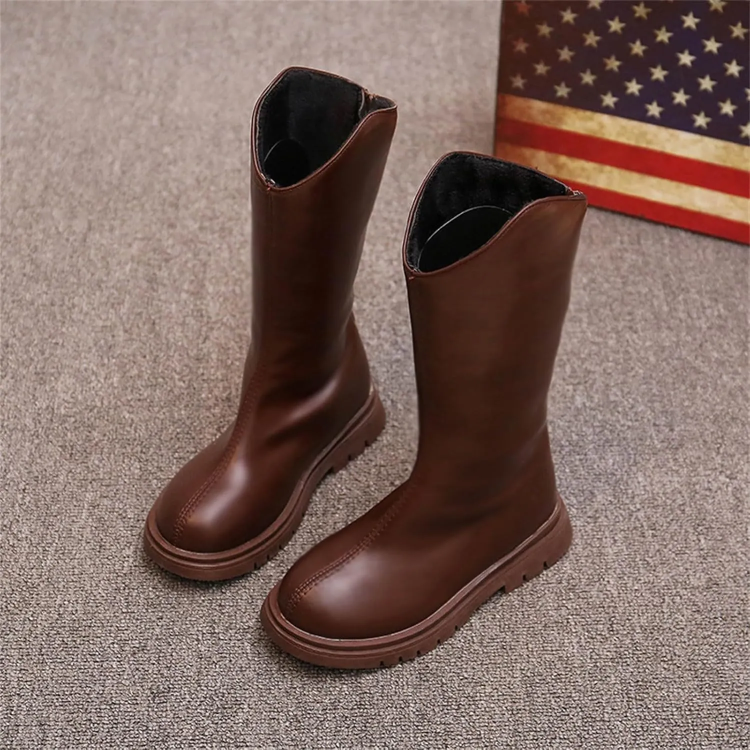 Leather 𝐖aterproof Boots For Girls Kids Mid Length Zipper 𝗟ow Heel Shoes Childrens Soft Non Slip Dress Dance Shoes