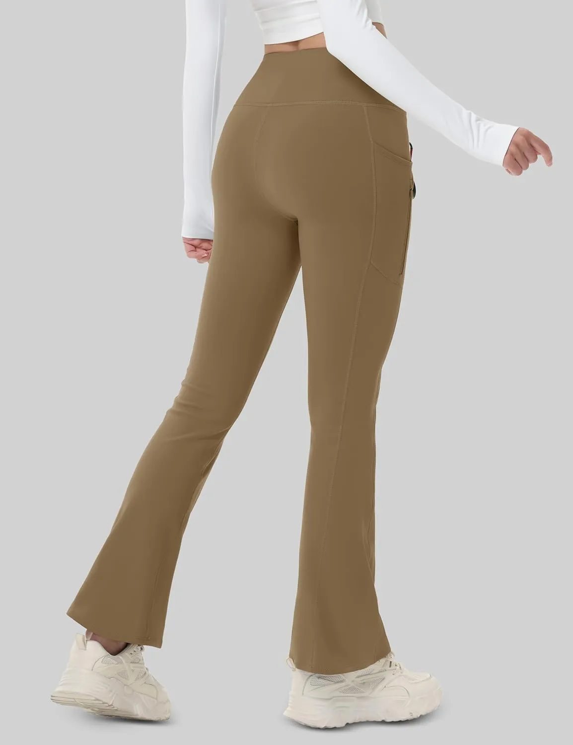 MAGCOMSEN Women's Fleece Lined Flare Pants Waterproof Insulated Winter Pants High Waisted Bootcut Hiking Yoga Leggings