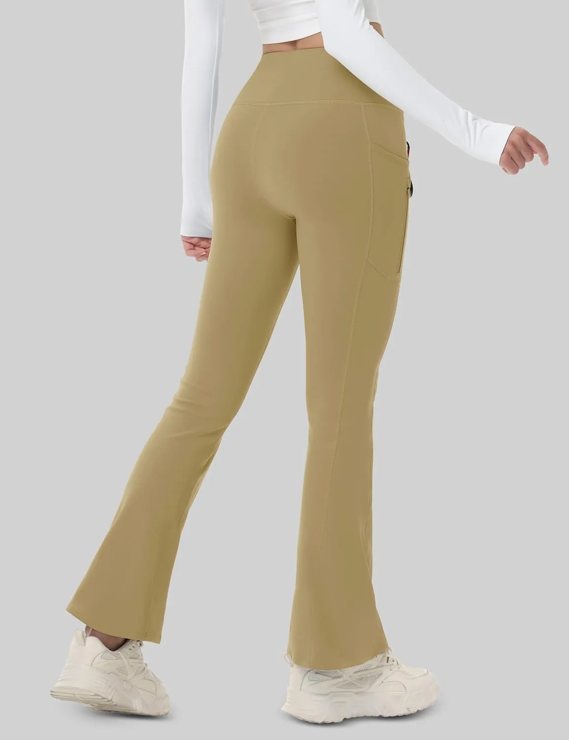 MAGCOMSEN Women's Fleece Lined Flare Pants Waterproof Insulated Winter Pants High Waisted Bootcut Hiking Yoga Leggings