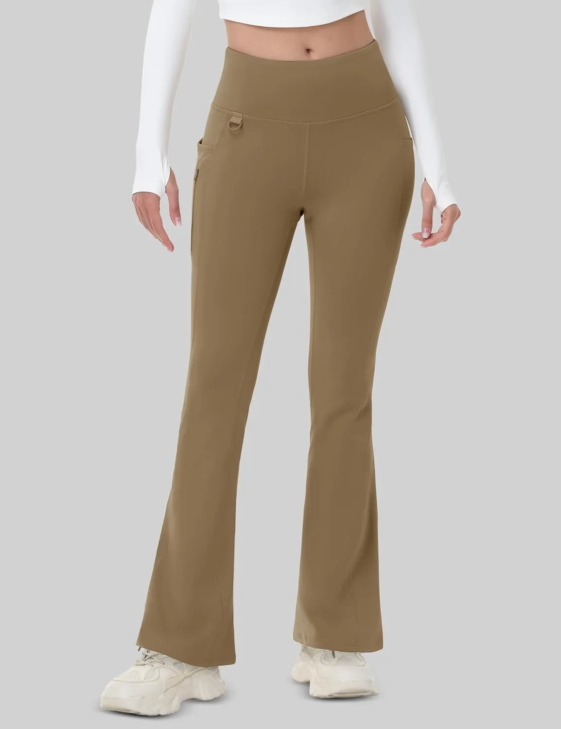 MAGCOMSEN Women's Fleece Lined Flare Pants Waterproof Insulated Winter Pants High Waisted Bootcut Hiking Yoga Leggings