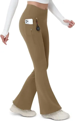 MAGCOMSEN Women's Fleece Lined Flare Pants Waterproof Insulated Winter Pants High Waisted Bootcut Hiking Yoga Leggings