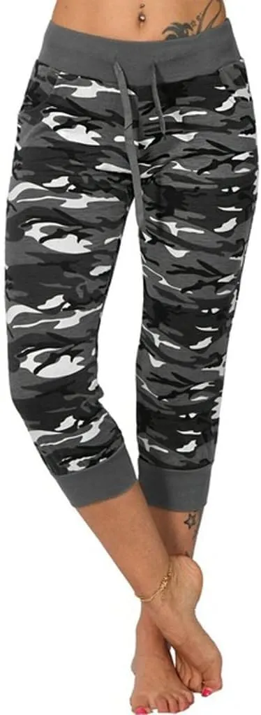 maisdgop Womens Capri Pants Pretty Camouflage Print Yoga Sweatpant Fashion Loose Drawstring Leggings Casual Cropped Leg Pant