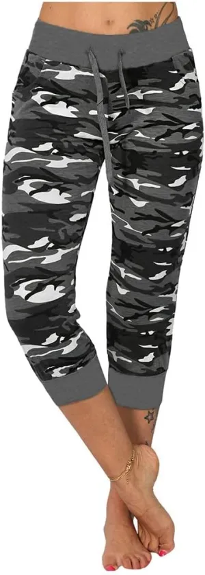 maisdgop Womens Capri Pants Pretty Camouflage Print Yoga Sweatpant Fashion Loose Drawstring Leggings Casual Cropped Leg Pant