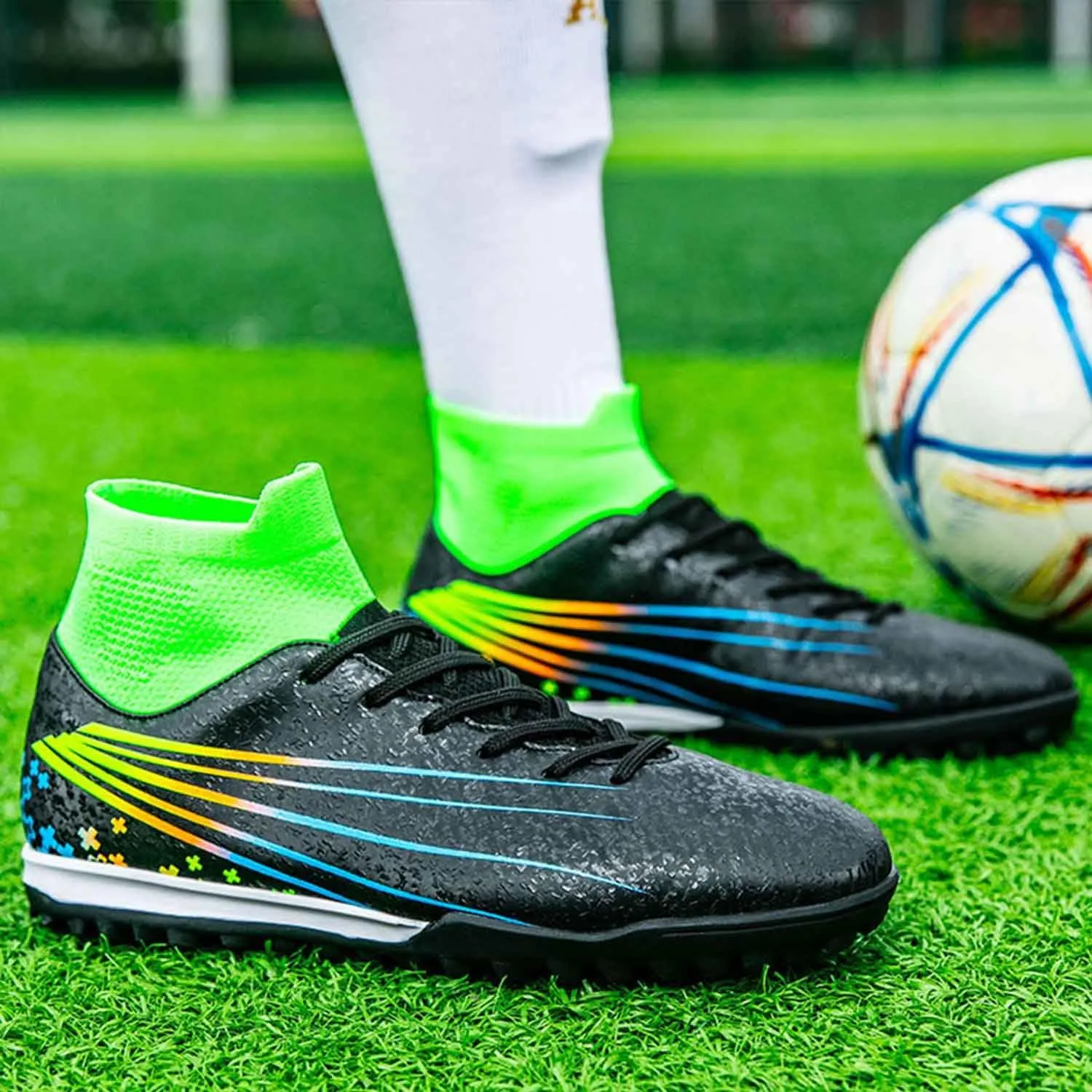 MEBAMY Unisex High top Soccer Boots Cleats Outdoor Athletic Sneaker Turf Football Shoes Spikes Indoor Youth Soccer Shoes