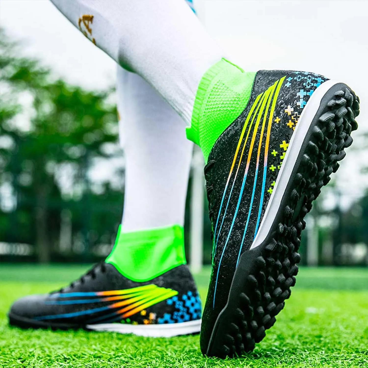 MEBAMY Unisex High top Soccer Boots Cleats Outdoor Athletic Sneaker Turf Football Shoes Spikes Indoor Youth Soccer Shoes