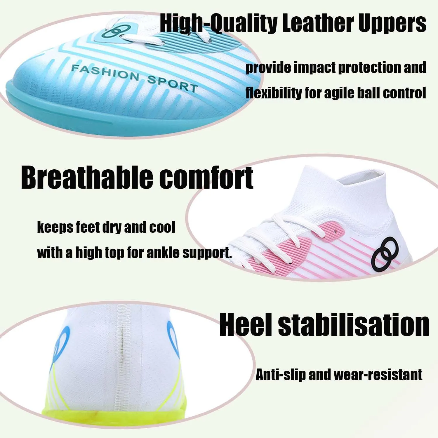 MEBAMY Unisex High top Soccer Boots Cleats Outdoor Athletic Sneaker Turf Football Shoes Spikes Indoor Youth Soccer Shoes