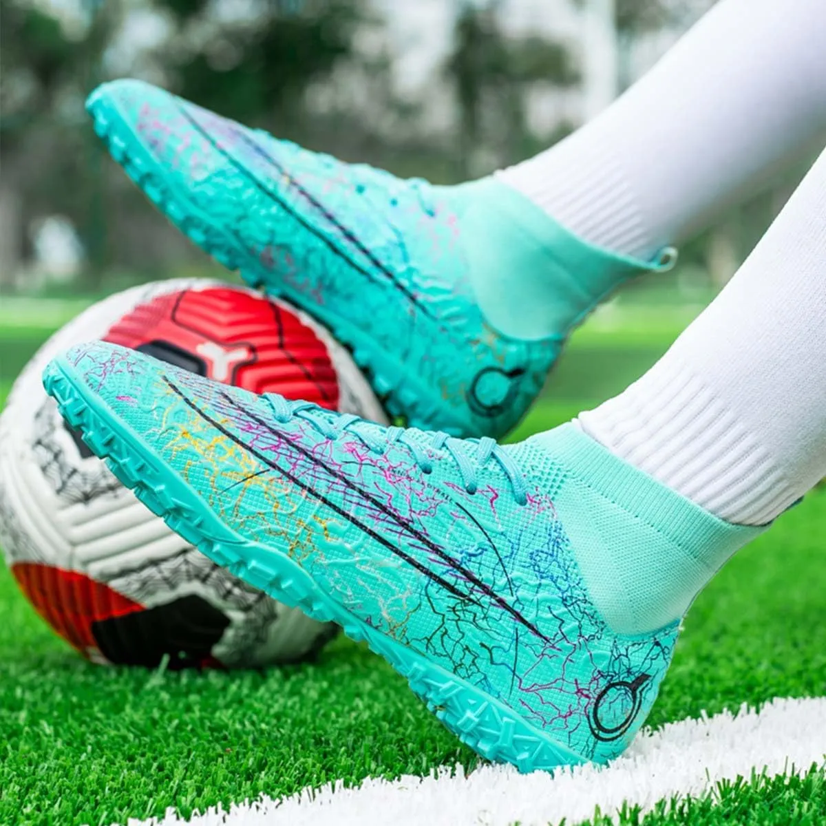MEBAMY Unisex High top Soccer Boots Outdoor Athletic Sneaker Turf Football Shoes SD