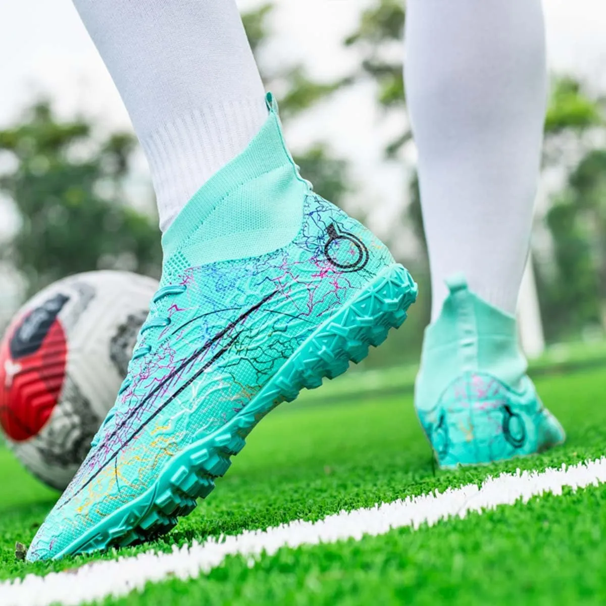 MEBAMY Unisex High top Soccer Boots Outdoor Athletic Sneaker Turf Football Shoes SD