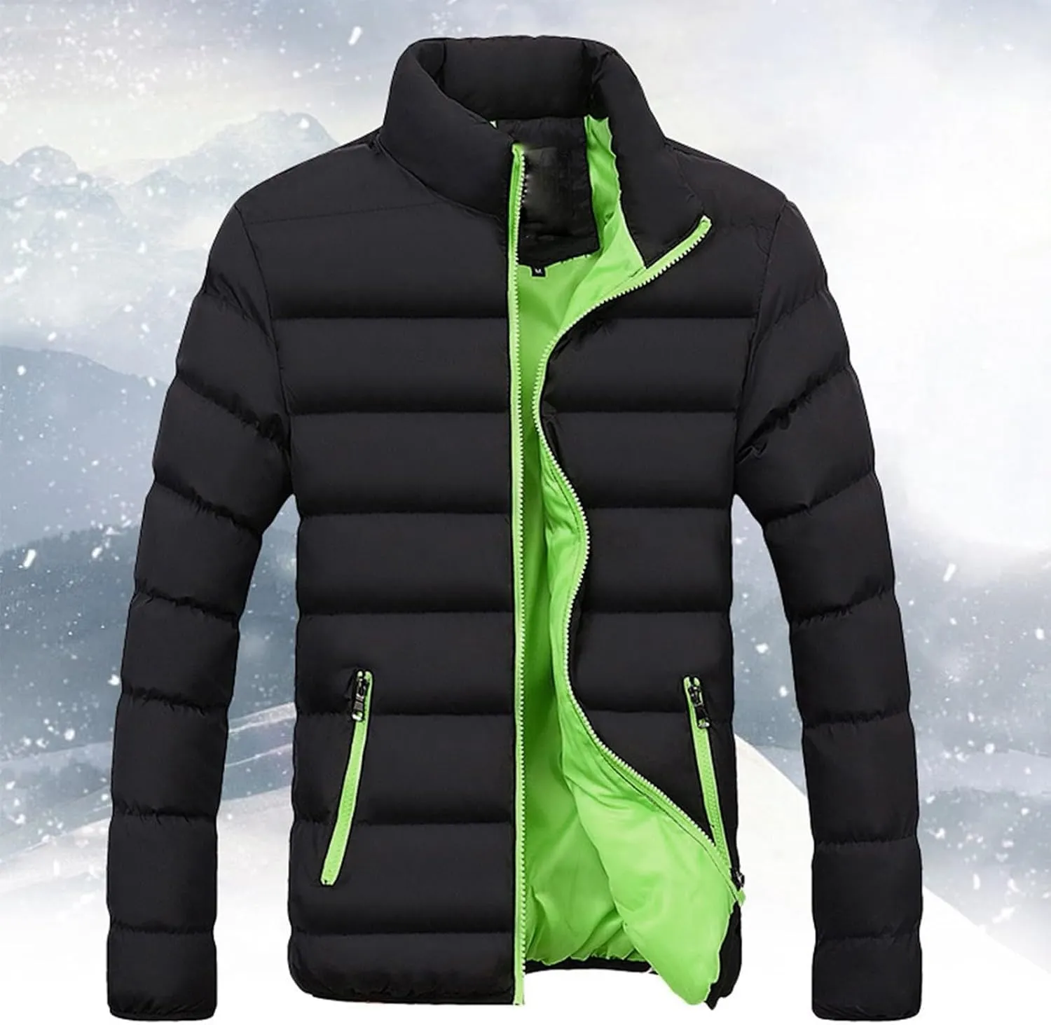 Men Winter Jackets Warm Down Jacket Full Zip Puffer Jacket Quilted Insulated Jacket Warm Puffy Jackets