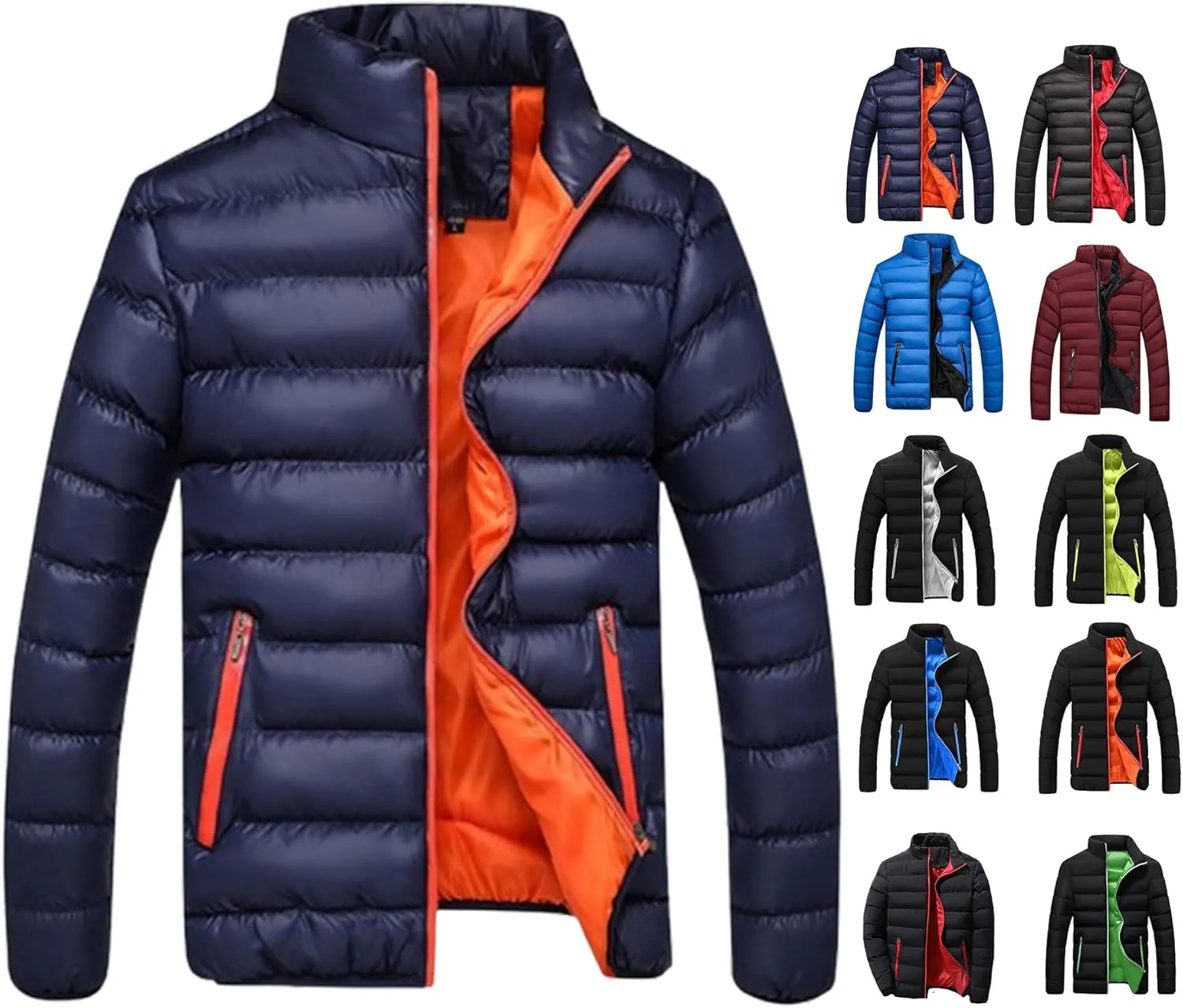Men Winter Jackets Warm Down Jacket Full Zip Puffer Jacket Quilted Insulated Jacket Warm Puffy Jackets