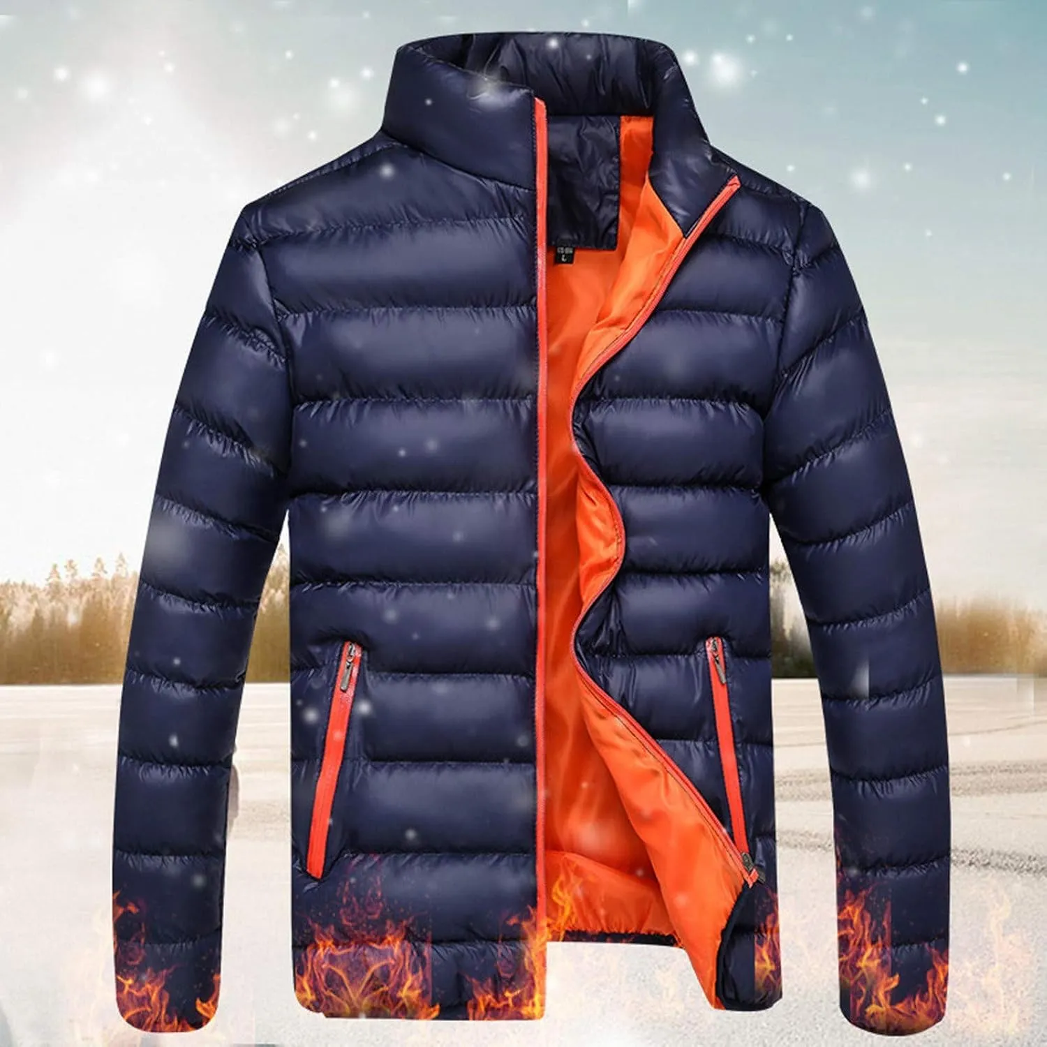 Men Winter Jackets Warm Down Jacket Full Zip Puffer Jacket Quilted Insulated Jacket Warm Puffy Jackets