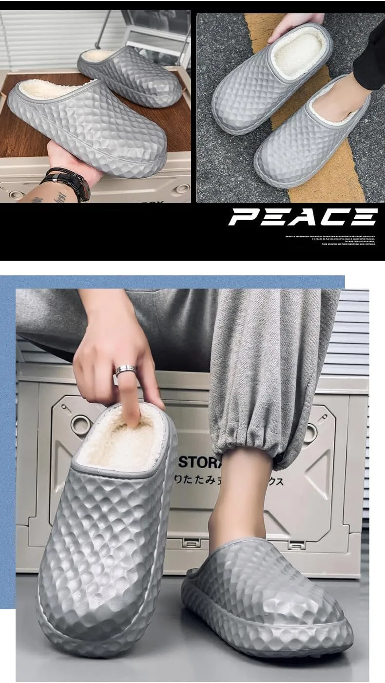 Mens Cushioned Fleece Clogs Garden Waterproof Mules Womens Winter Lined Clogs Shoes Indoor Outdoor Fuzzy Clogs Slipper(Black,11/12)