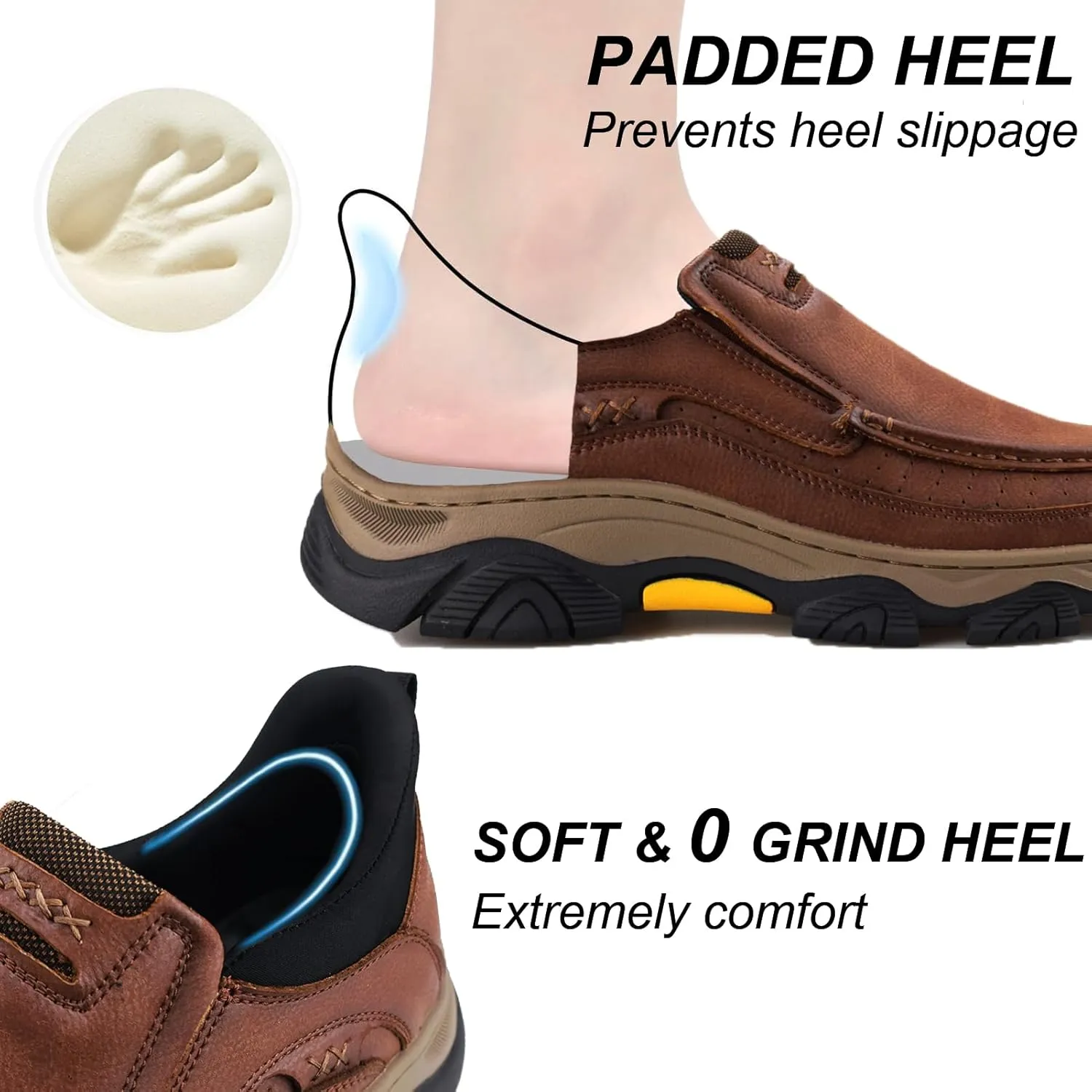 Mens Hands Free Slip On Leather Walking Outdoor Slip-Ins Loafers Work Hiking Causal Shoes