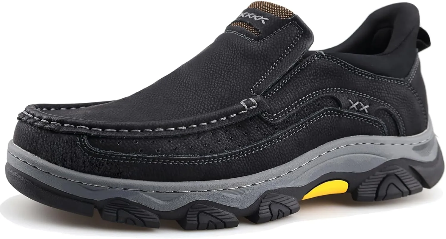 Mens Hands Free Slip On Leather Walking Outdoor Slip-Ins Loafers Work Hiking Causal Shoes