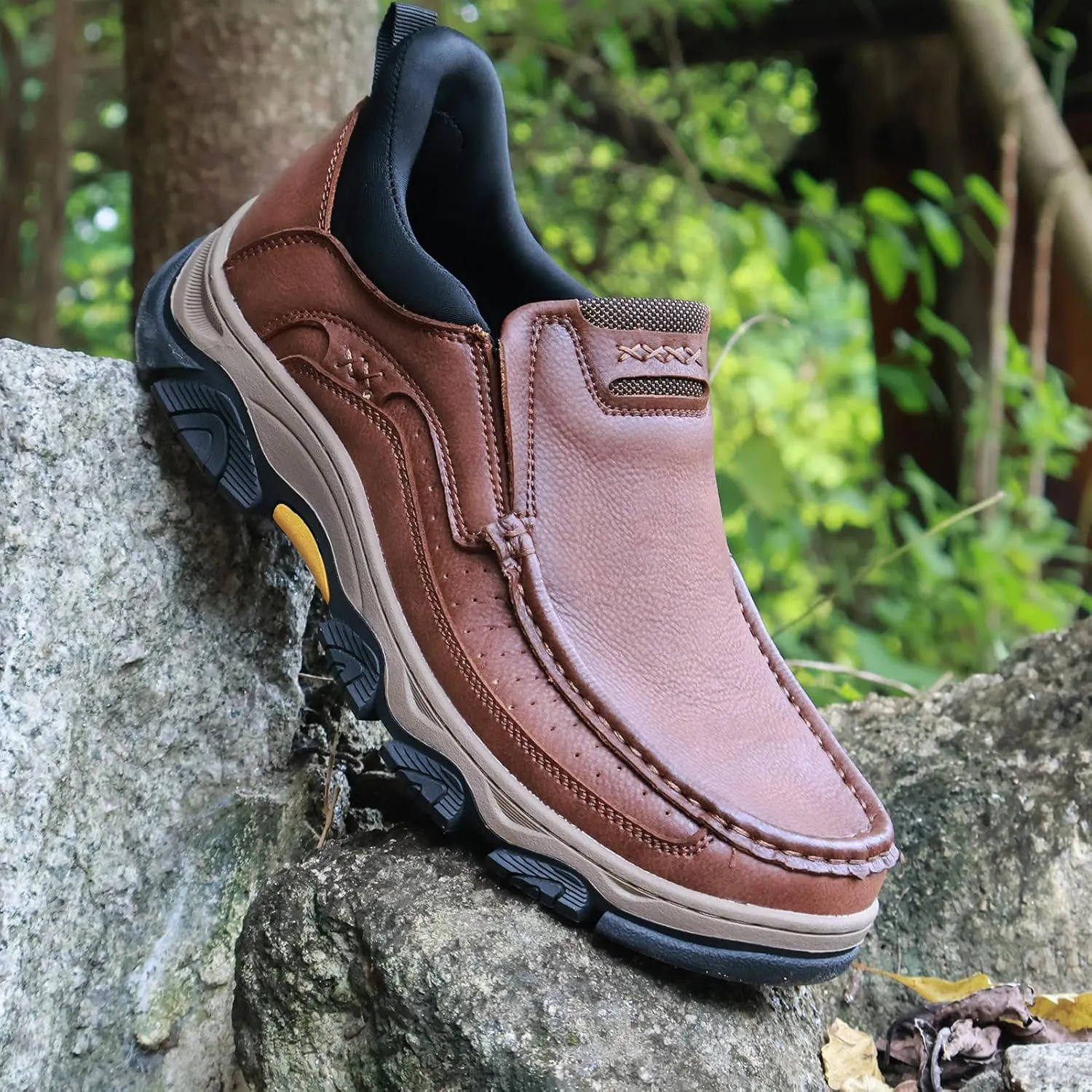 Mens Hands Free Slip On Leather Walking Outdoor Slip-Ins Loafers Work Hiking Causal Shoes