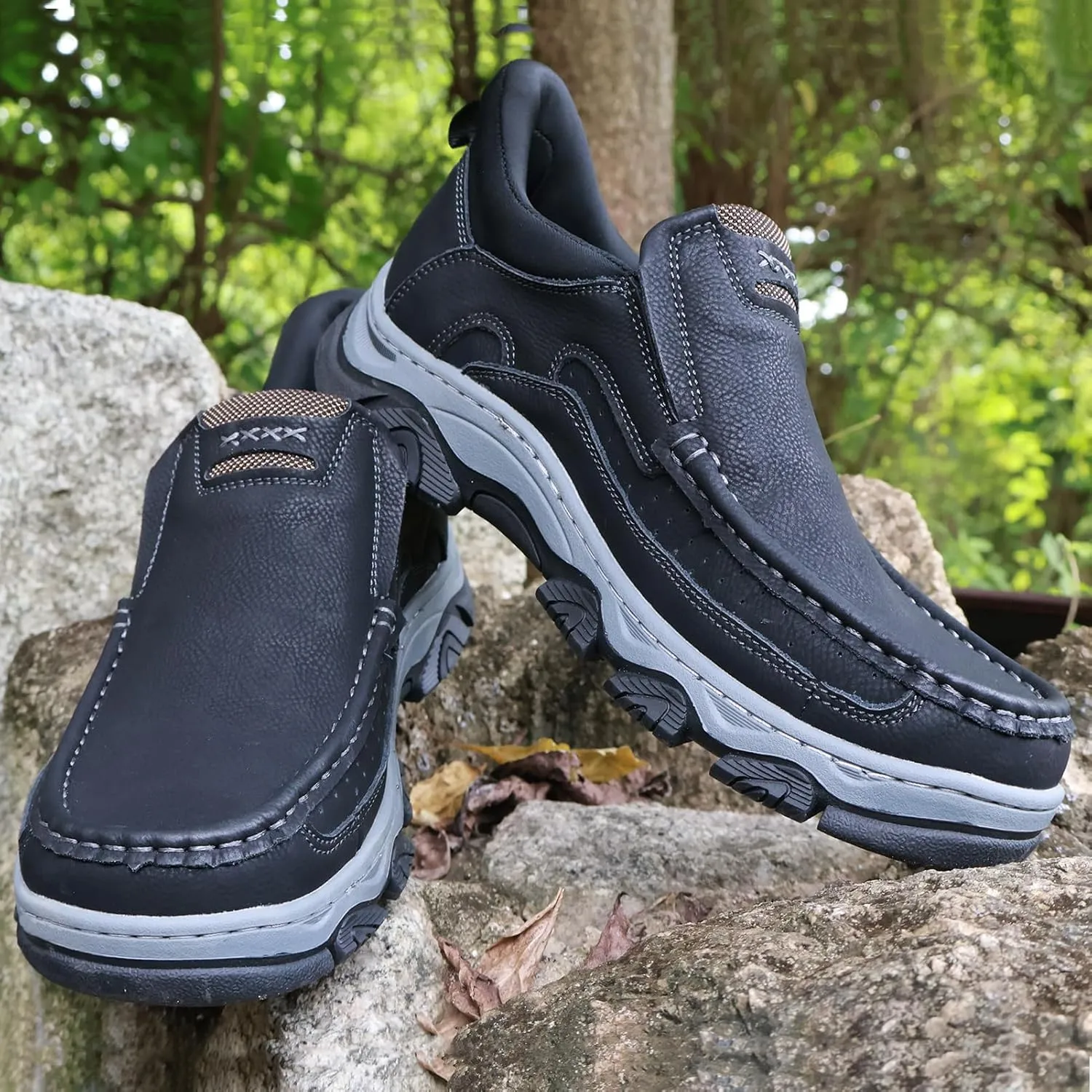 Mens Hands Free Slip On Leather Walking Outdoor Slip-Ins Loafers Work Hiking Causal Shoes