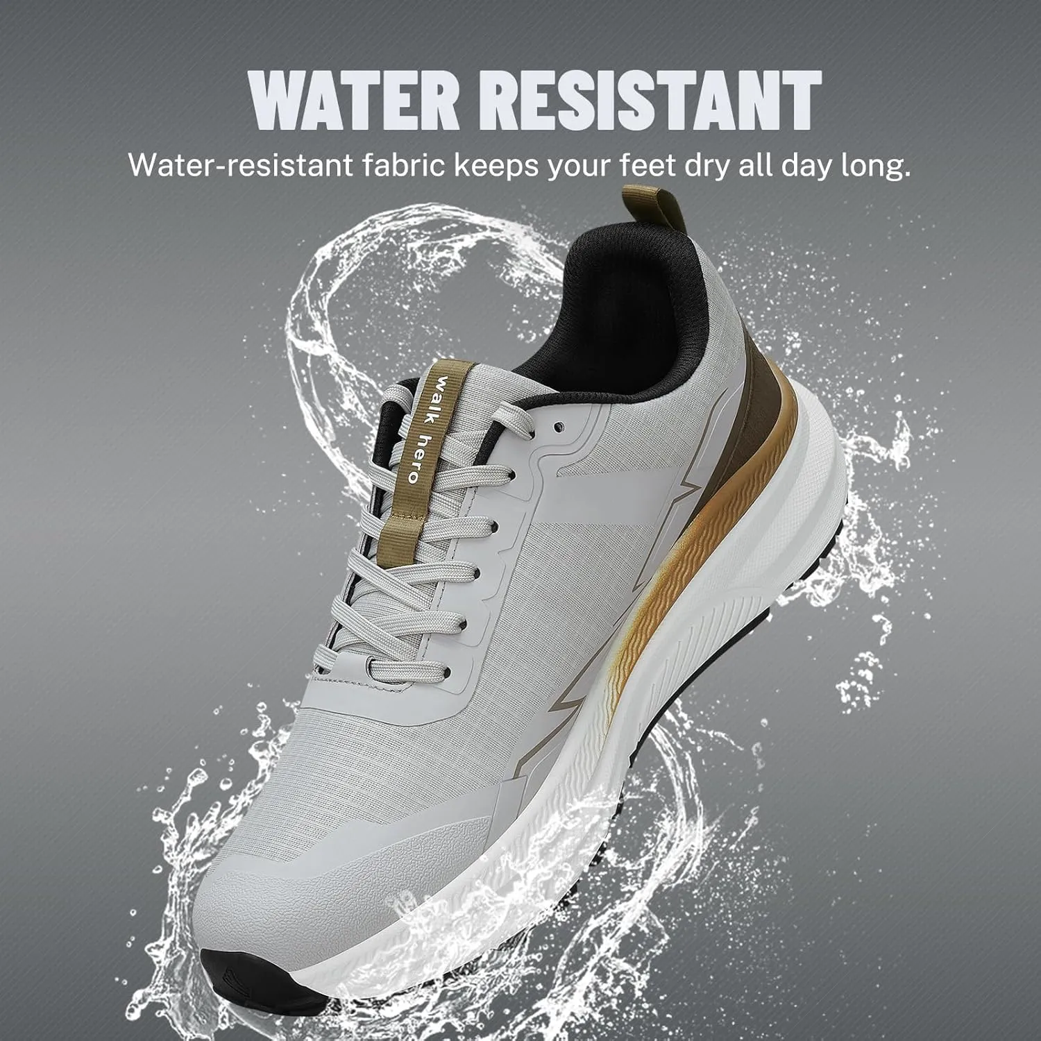 Mens Hiking Shoes for Plantar Fasciitis, Orthopedic Walking Shoes with Arch Support, Lightweight Waterproof Sneakers Wide Toe Box Shoes for Foot & Heel Pain Relief