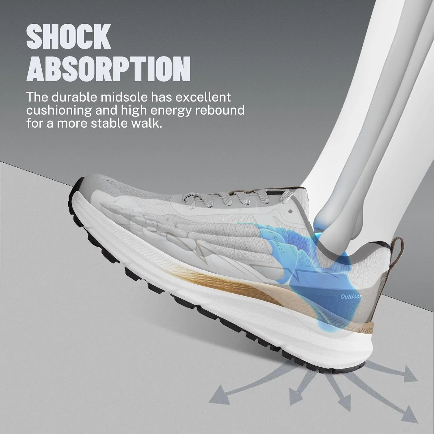 Mens Hiking Shoes for Plantar Fasciitis, Orthopedic Walking Shoes with Arch Support, Lightweight Waterproof Sneakers Wide Toe Box Shoes for Foot & Heel Pain Relief