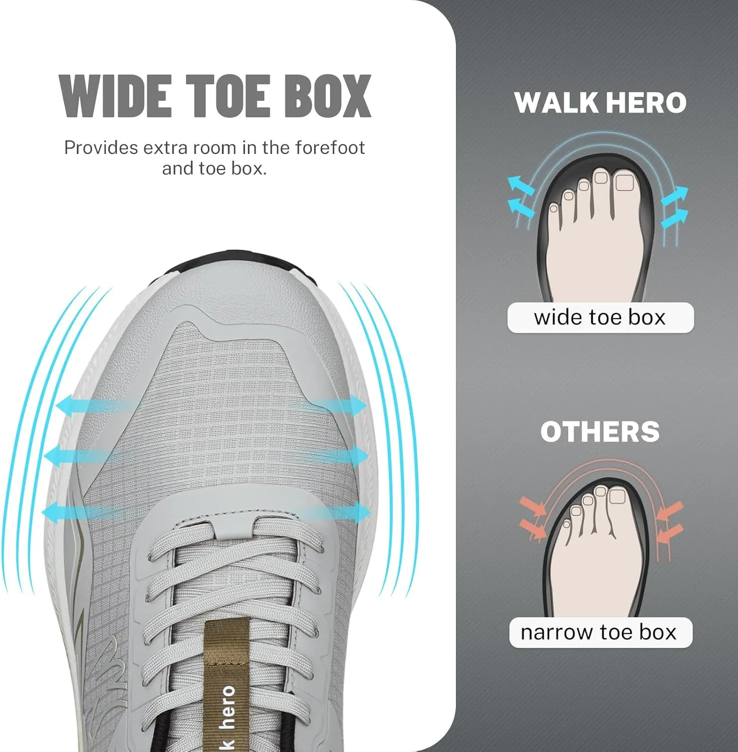 Mens Hiking Shoes for Plantar Fasciitis, Orthopedic Walking Shoes with Arch Support, Lightweight Waterproof Sneakers Wide Toe Box Shoes for Foot & Heel Pain Relief